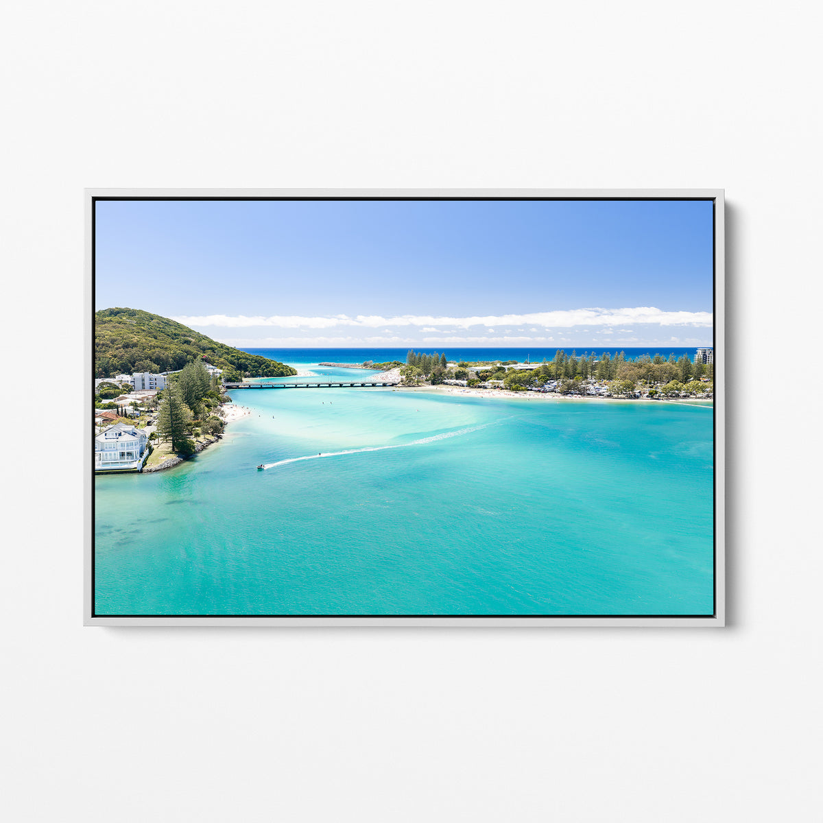 Tallebudgera Creek Entrance Canvas white framed canvas