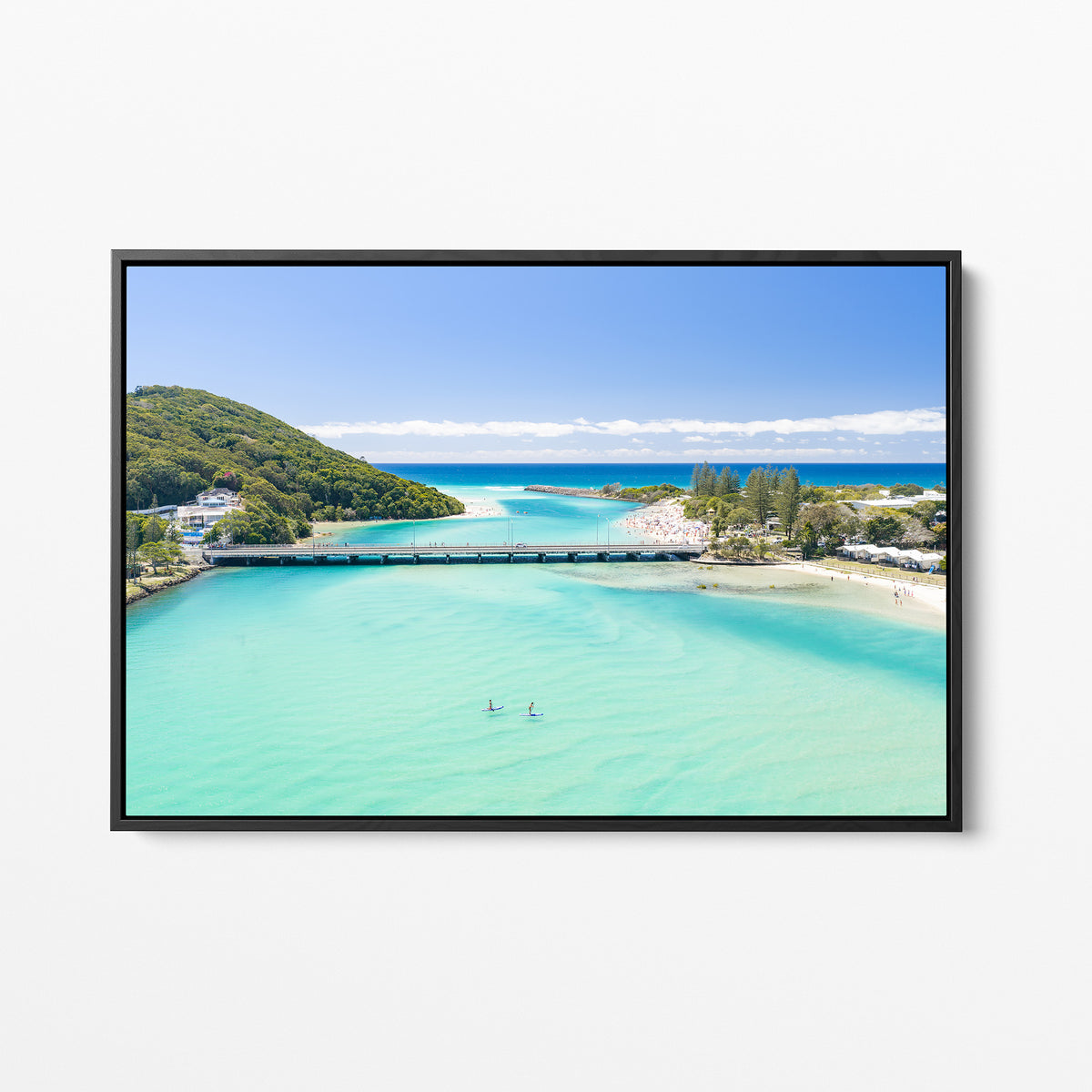 Tallebudgera Creek Swimmers Wall Art black framed canvas