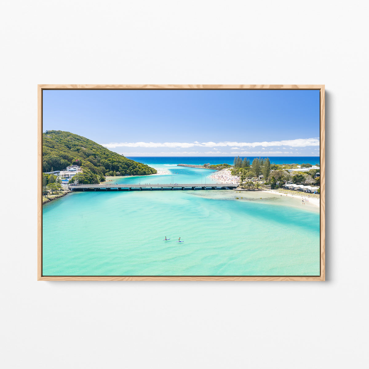 Tallebudgera Creek Swimmers Wall Art oak framed canvas