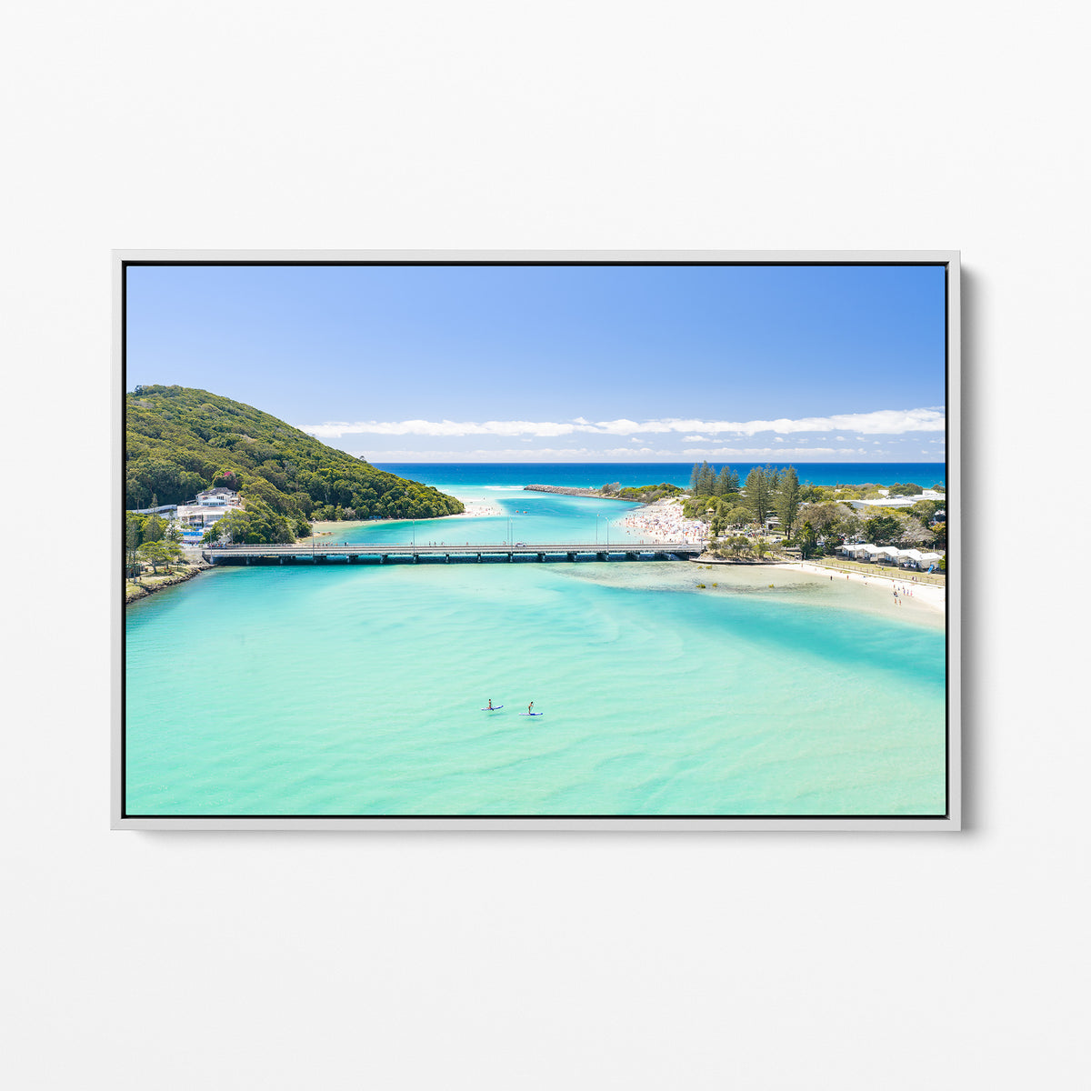 Tallebudgera Creek Swimmers Wall Art white framed canvas