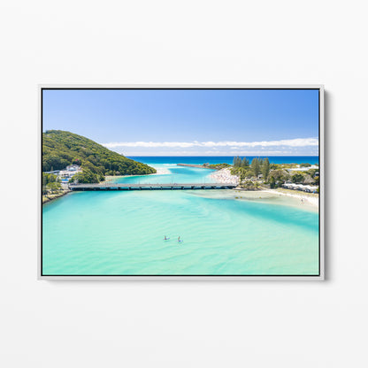 Tallebudgera Creek Swimmers Wall Art white framed canvas