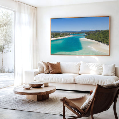 Tallebudgera Creek Sandbank Wall Art in a living room