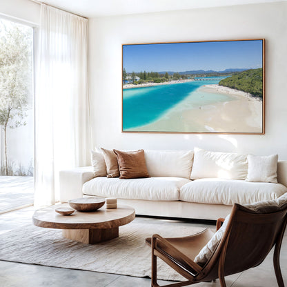 Tallebudgera Creek Turquoise Wall Art in a living room