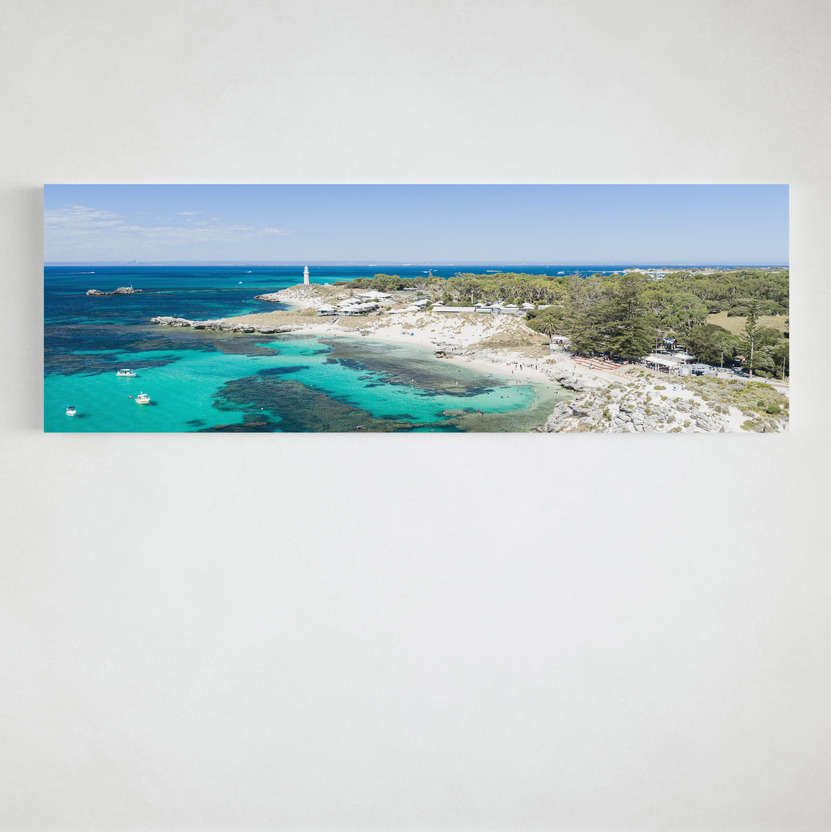The Basin Rottnest Island panoramic canvas displayed on a wall