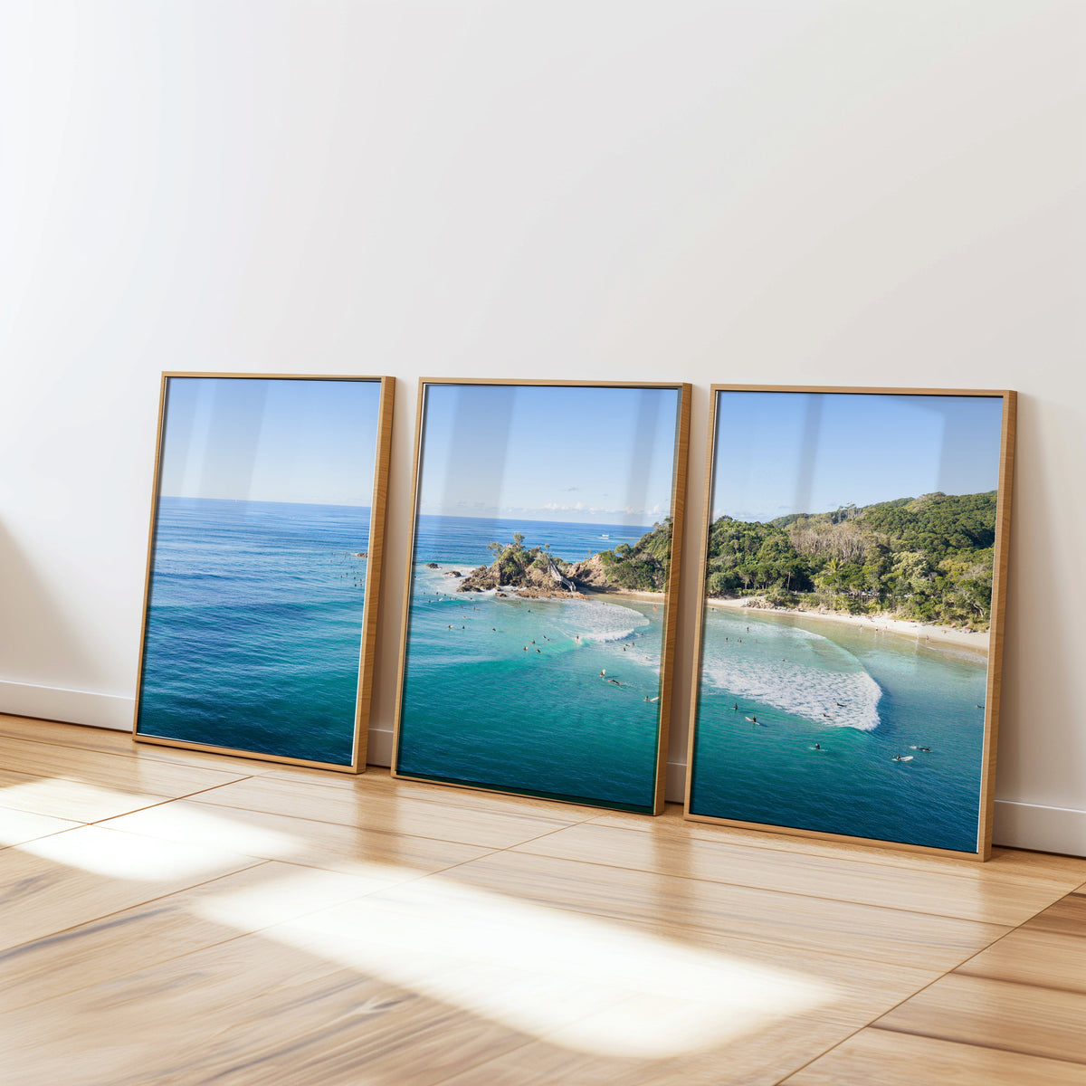 Wategos Beach three piece canvas wall art NSW